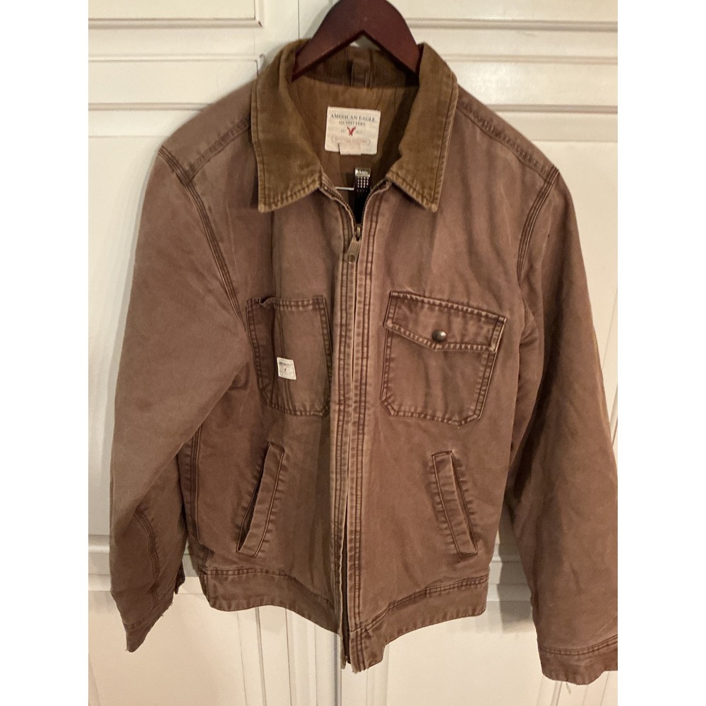 American Eagle Brown Canvas Workwear Jacket Corduroy Collar Quilted Lining Small